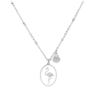 Les Tr&eacute;sors De Lily [Q2505] - Collier cr&eacute;ateur acier 'Flamant Rose' blanc argent&eacute; - 16x12 mm valge
