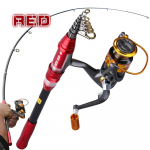 &Otilde;ngeritva rullide komplekt 1,8M&ndash;2,7M s&uuml;sinikkiust teleskoop&otilde;ngeritv koos 12BB spinningurulliga Merevee mageveep&uuml;&uuml;gitarvetega 1.8M Rod&Reel 1000 punane