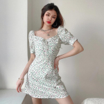 Suvekleit Retro Boho Naiste Lips Kaelus Lilleprint Lilleline Mini Seksikas Valge Kleit Puhv varrukas Vestido S valge