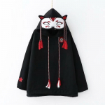 Scione Jaapani armsad naiste pusad Harajuku Kawaii Fox Ear kapuutsiga dressipluus Sakura Velvet Pullover Topid S must