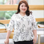 4XL-8XL Suurus L&uuml;hikeste varrukatega T-s&auml;rk Paks naine Suvekleit Pluss paks &Uuml;le suuruse &Scaron;ifoonist tr&uuml;kitud topp Hingav ja avar XXXXXXXXL valge