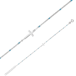 Les Tr&eacute;sors De Lily [R4982] &ndash; k&auml;sitsi valmistatud h&otilde;bedast k&auml;ev&otilde;ru  Cross  t&uuml;rkiissinine h&otilde;be (roodiumiga kaetud) - 13x6 mm t&uuml;rkiissinine