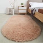 Ovaalne plush vaip Pehme vaip Lastevoodi Pehme sametine &uuml;hev&auml;rviline paks p&otilde;randamatt elutoa magamistoa sisekujunduseks 100x160cm beež