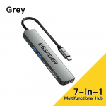 Essager 7-&uuml;hes USB C-jaotur C-t&uuml;&uuml;pi USB-Hdmi-&uuml;hilduv s&uuml;learvuti dokkijaam Macbook Pro Air Extensor USB 3.0 adapteri jaoturi jaoks Grey 7 In 1 HUB