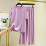 Summer Modal 2tk Pidžaama komplektid Loose Split Tshirt l&uuml;hikeste varrukatega ja P&uuml;ksid mugav koduriiete &uuml;likond Plus-suuruses magamisriided L must