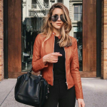 Naiste kevad-s&uuml;gis PU-jakk, t&otilde;mblukk, nahast mood, l&uuml;hikesed &otilde;hukesed massiivsed kardigan-&uuml;likonna topid S oranž