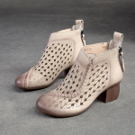 Johnature Hollow Out saapad &uuml;mara ninaga hingav tagat&otilde;mblukk Ehtsast nahast sandaalid Retro keskmise kontsaga naiste kingad 35 beež