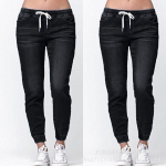 IELGY Lace Jeans Naiste pestud jalgadega Lantern Helesinised l&uuml;hikesed p&uuml;ksid S must