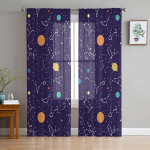 Galaxy Moon P&auml;ike Lihtne Planet Taevas L&auml;bipaistvad kardinad Elutoa aken T&uuml;llkardinad Magamistoa Loorikardinad Sisustus Luksuslikud kardinad 1 PCS W100XH250cm