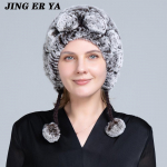 JINGERYA talvem&uuml;tsid t&uuml;drukutele Naiste karusnahast m&uuml;ts Real Rex Rabbit Cap Lilleline kootud m&uuml;ts pallidega Koljud Beanies