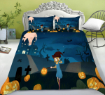 Halloweeni kodu voodipesukomplekt Ghost Print Pumpkin lamp muster tekikate ja padjap&uuml;&uuml;r 2 v&otilde;i 3 t&auml;issuuruses pestav mugav voodipesu UK Single 135x200cm