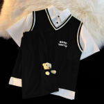 Naiste &uuml;likonnad Spordikost&uuml;&uuml;mid Little Bear Shorts ja Fake Two T-s&auml;rgid Kaheosalised komplektid POLO Korea avarate l&uuml;hikeste varrukatega T-s&auml;rk suvine XL must