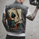 Meeste mootorratta vesti pealuu prinditud hip-hop punk rock biker teksariidest vest, auk, rebitud puuvillane varrukateta jope mantel 6XL must
