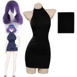 Uus Anime Vermeil Kuldne Cosplay Vermeil Parukas Kleit Naistele Must Seksikas P&auml;ikese Kaelus Seljata pullover Varrukateta Bodycon L-(Costume+Wig)