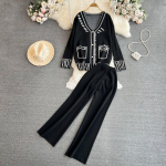 S&uuml;gistalvine naiste kudumine naiste kampsun spordidress, &uuml;he rinnaga maalitud kampsunmantel + laia s&auml;&auml;rega p&uuml;ksid, naiste 2-osaline komplekt One Size must