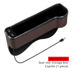 Kahekordse USB laadimisega auto istmevahe hoiukarp V&auml;rviline LED istmevahe tasku p&uuml;&uuml;dja Istmeorganisaator Kaardid Telefon Pudelid Tassid Brown Right 1 Pc
