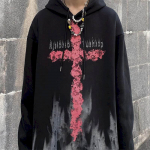 Talve kapuutsid Meeste T&auml;navar&otilde;ivad Hip Hop Harajuku Must gooti mustriga dressipluus Plus Velvet Plus Suurus Y2k S must