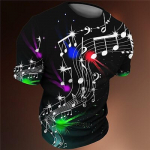 Noodid Meeste 3D s&auml;rk Must Suvine Meeste T-s&auml;rk Graafiline Muusikaline Meeste Kaelus Riietus 3D Prinditud V&auml;lis vabaaja l&uuml;hikeste varrukatega Moedisainer S