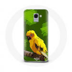 &Uuml;mbris Samsung Galaxy A8 2018 Yellow Parakeet Birds rohelise taustaga