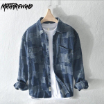 Uus pikkade varrukatega teksas&auml;rk meestele Streetwear Trendikas Jean Meeste Topid Jacquard Kontrastv&auml;rvi Ruuduline S&auml;rk Noorte Meeste R&otilde;ivad Vabaaja L&otilde;tv S&auml;rk 4XL M sinine