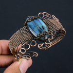 Natural Labradorite Gemstone Handmade Copper Wire Wrap Bangle Adjustable e8r67