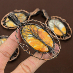 Natural Malinga Jasper Gemstone Copper Wire Wrap Tree Of Life Pendant 3.7 g5c14