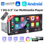 1-dine universaalne Android-autoraadio, 6,9-tolline puuteekraan, 64 GB/2 GB, Carplay Android Auto, nutikas multimeediumipleier Wi-Fi GPS-navigatsioon, FM-stereo 2GB 64GB must