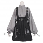 Retro vintage naiste gooti stiilis t&uuml;drukute punk minikleit k&otilde;rge v&ouml;&ouml;kohaga pikkade varrukatega m&uuml;ts kaelarihm Seksikas Gry Must Lolita Plus Suurus Jurken S