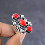 Natural Red Coral Gemstone Handmade 925 Sterling Silver Gift Ring Size 10 b8i52