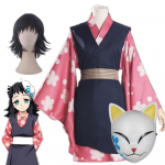 Kochou Shinobu Cosplay Kost&uuml;&uuml;m Anime Kimetsuu no Yaiba Cosplay Naiste Kost&uuml;&uuml;m Shinobu Cosplay &Uuml;likond Halloween L-(Full set+wig)