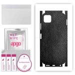 apgo Protective Skin Sticker for the back+sides compatible with Samsung Galaxy F42 5G, Full Wrap Film, Foil, Vinyl - Pattern Black Leather