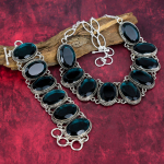 Indicolite Jewelry 925 t&auml;ish&otilde;bedast k&auml;ev&otilde;ru ja kaelakee ehtekomplekt naistele, k&auml;sitsi valmistatud kaunis kalliskivi t&auml;nup&uuml;ha kingituseks Adjustable With 8"-18"