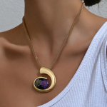 1 tk liialdatud geomeetrilise disainiga nahast n&ouml;&ouml;rist pikk kaelakee Moodne lihtne naiste ja t&uuml;drukute igap&auml;evaseks kandmiseks peo peen peen aastap&auml;eva kingitus Size adjustable