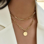 Mitmekihiline naiste metallist ketasripatsiga kaelakee kombinatsioon, moodne kahekihiline kett, uus mudel kuld