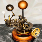 43,18 cm Retro messingist Orrery mehaaniline P&auml;ikeses&uuml;steemi Mehaaniline mudel Maa ja Kuu puidust alusega