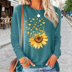 Topid naistele Sunflower Butterfly Love Print &Uuml;markaelusega pikkade varrukatega T-s&auml;rk Fall Casual Slim Pullover naiste pikkade varrukatega top XS roosa