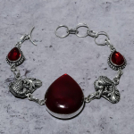 Red Labradorite, Garnet Gemstone Handmade 925 Sterling Silver Bracelet 7-8 v0d70