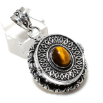 Natural Tiger Eye Gemstone Handmade 925 Sterling Silver Pendant 1.77 v2j32