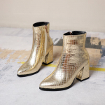 Krokodillinahast poolsaapad Naiste paksud k&otilde;rged kontsad l&uuml;hikesed saapad T&otilde;mblukuga talve-s&uuml;giskingad 38
