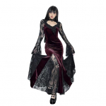 Naiste Cosplay kleit tume stiil Halloweeni peokost&uuml;&uuml;m pitsist Patchwork lille tikandid kalasaba hem pikkade varrukatega tihe v&ouml;&ouml;koht A-line etendus L tumepunast v&auml;rvi