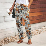 Naiste 3D Orange Roses Print P&uuml;ksid Paelad Elastsed V&ouml;&ouml;kohad Vabad p&uuml;ksid Vabaaja pikad P&uuml;ksid Taskutega p&uuml;ksid XS lilla