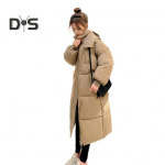 Talvine naiste puuvillane jope kapuutsiga kaelakaitse, pikad varrukad taskud, lukuga ja polsterdatud mantel keskmise pikkusega &uuml;hev&auml;rvilised tuulekindlad v&auml;lisriided M beež