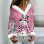 Naiste T-s&auml;rk Tee-J&otilde;ulus&auml;rk pikkade varrukatega pidulik j&otilde;ulutr&uuml;kiga fliiskrae V-kaelus L