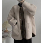 Talvine Paks Kontrastne Retro Lambanahast Mantel Naistele Vaba &Uuml;mara Kaelusega Keskmise Pikkusega Kampsunmantel Naiste 4XL aprikoosi