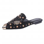 Moodsad uued naiste kingad, moodsed n&ouml;&ouml;riga helmestega teravatipulised Rhinestone neetidega lamedad naiste sussid, libisevad muulad, loaferid, sandaalid, slaidid, naiste kingad 35 must