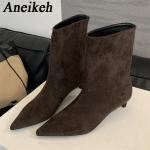 Aneikeh S&uuml;gistalvised terava varbaga poolsaapad Naiste Disainer Vintage &otilde;hukesed madala kontsaga kingad Moodsad l&uuml;hikesed botas 42 kohv