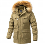 Parka jope Meeste talvine s&otilde;jav&auml;eline &otilde;uejoped V&auml;lisriided mantlid kapuutsiga karusnahaga vooderdatud soojad jakid L khaki