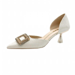 Glitter Rhinestone Square Pandlaga Decor Peoballi kingad Temperament Keskmine &otilde;&otilde;nsa terava varbaga Naiste pumbad &otilde;hukesed kontsad k&otilde;rged kontsad 34 aprikoosi