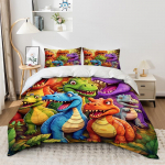 3 tk Joonisfilm V&auml;rvilised Dinosaurus Tekikatted Mugav Voodipesu Kangas Pehme Ja Hingav Sisaldab (Tekikate* 1+Padjap&uuml;&uuml;rid*2) EUsingle135x200cm
