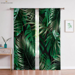 Troopiline taimestik rohelised lehed 3D printimine kardinad magamistuba t&ouml;&ouml;tuba elutuba k&ouml;&ouml;k dekoratiivsed kardinad 2 t&uuml;kki W50X130H(CM)X2PCS&Grommet Top